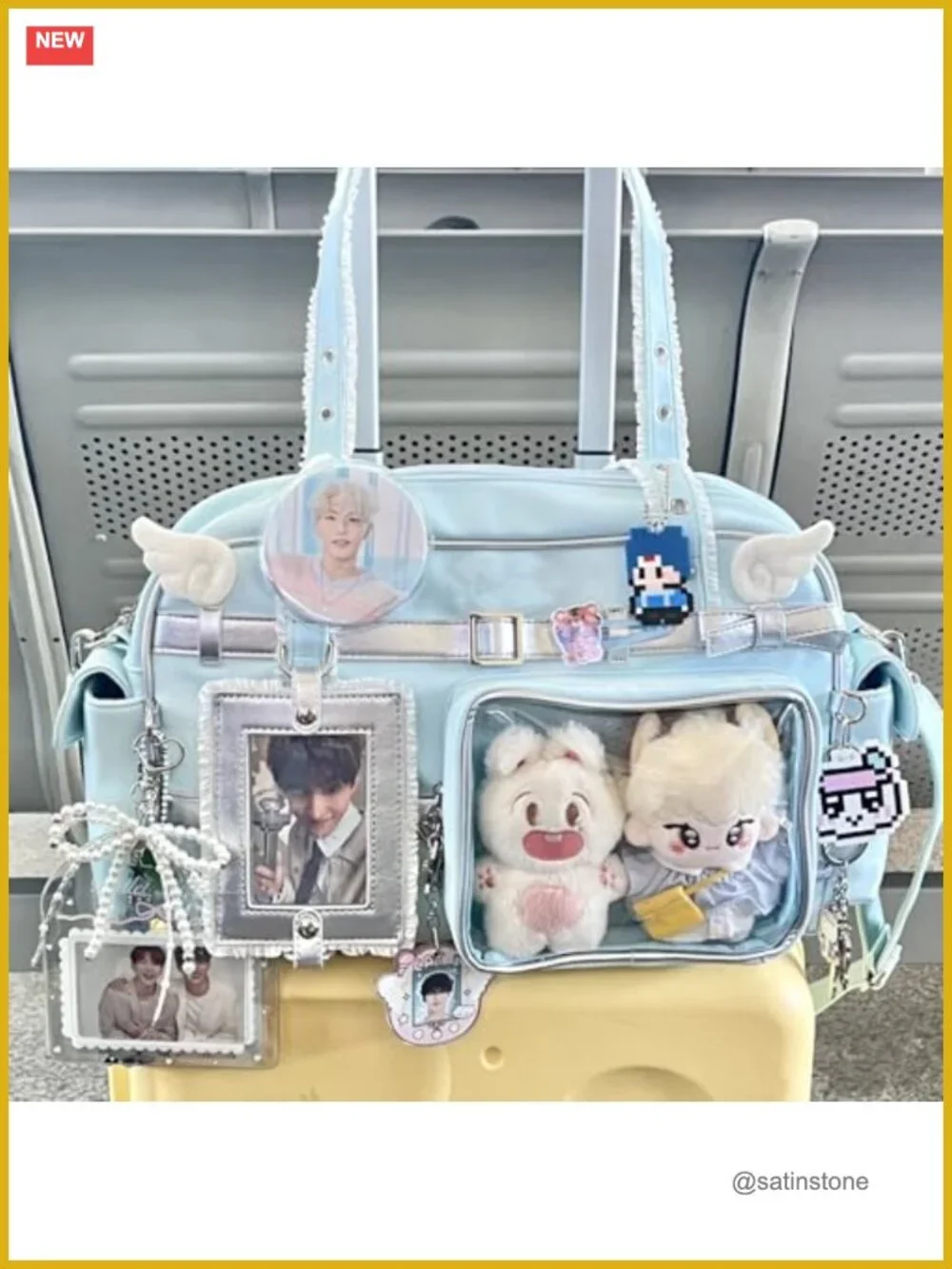 Large Ita Bag for Pin Display - Faux Leather Nylon Crossbody Tote with